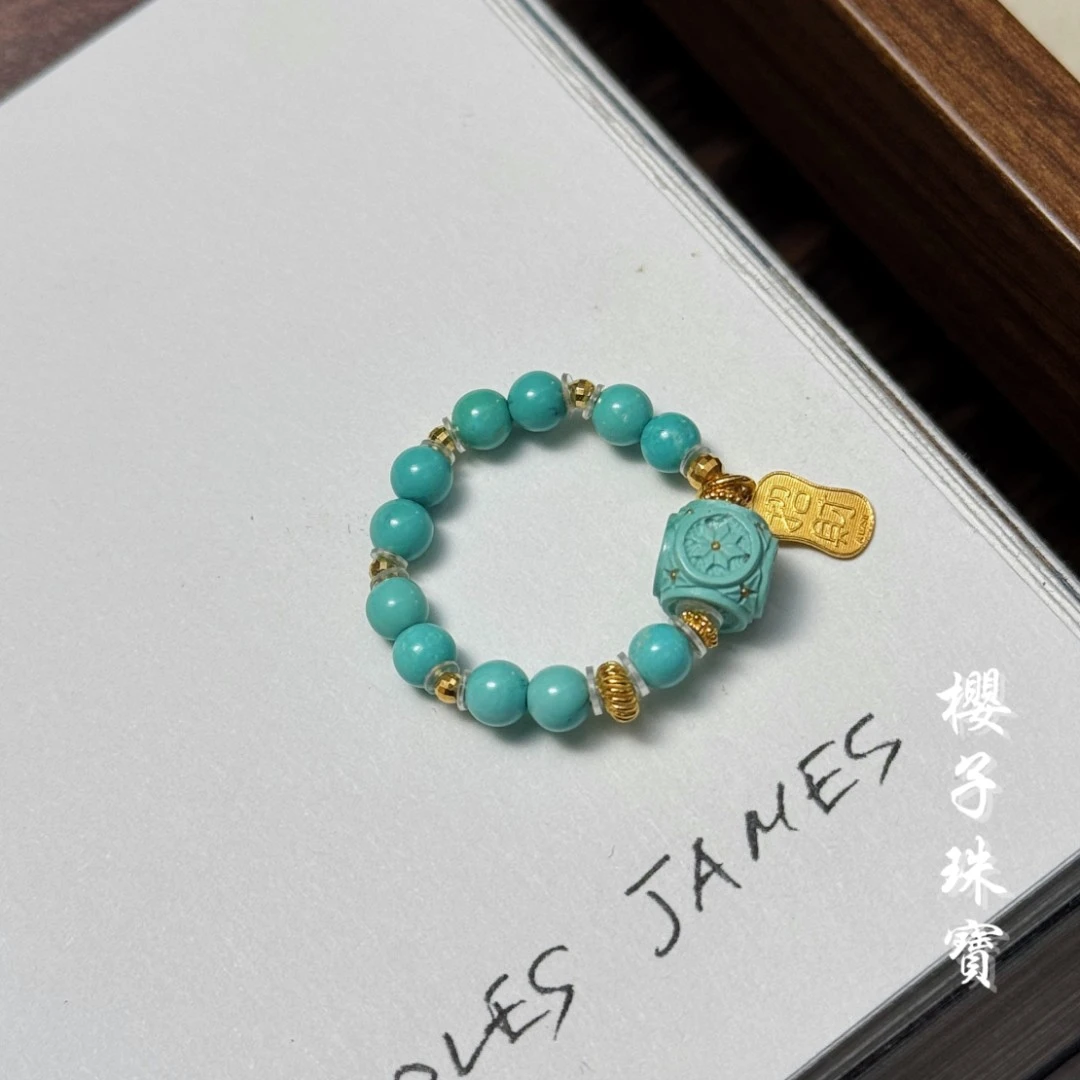 樱子 |  四方财 18K金绿松小米珠手工时尚设计百搭戒指*YZJZ3798