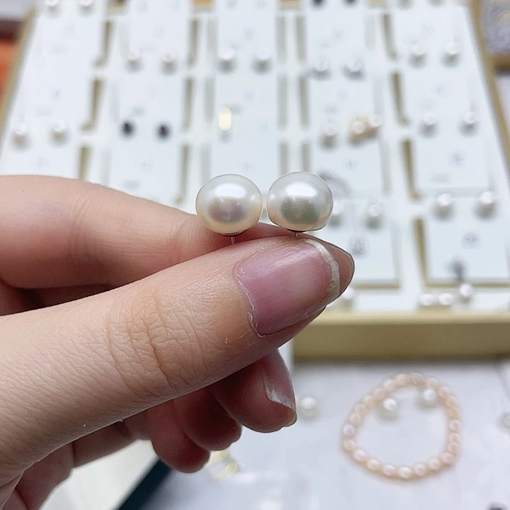 淡水珍珠耳饰银S925镶嵌哦*~