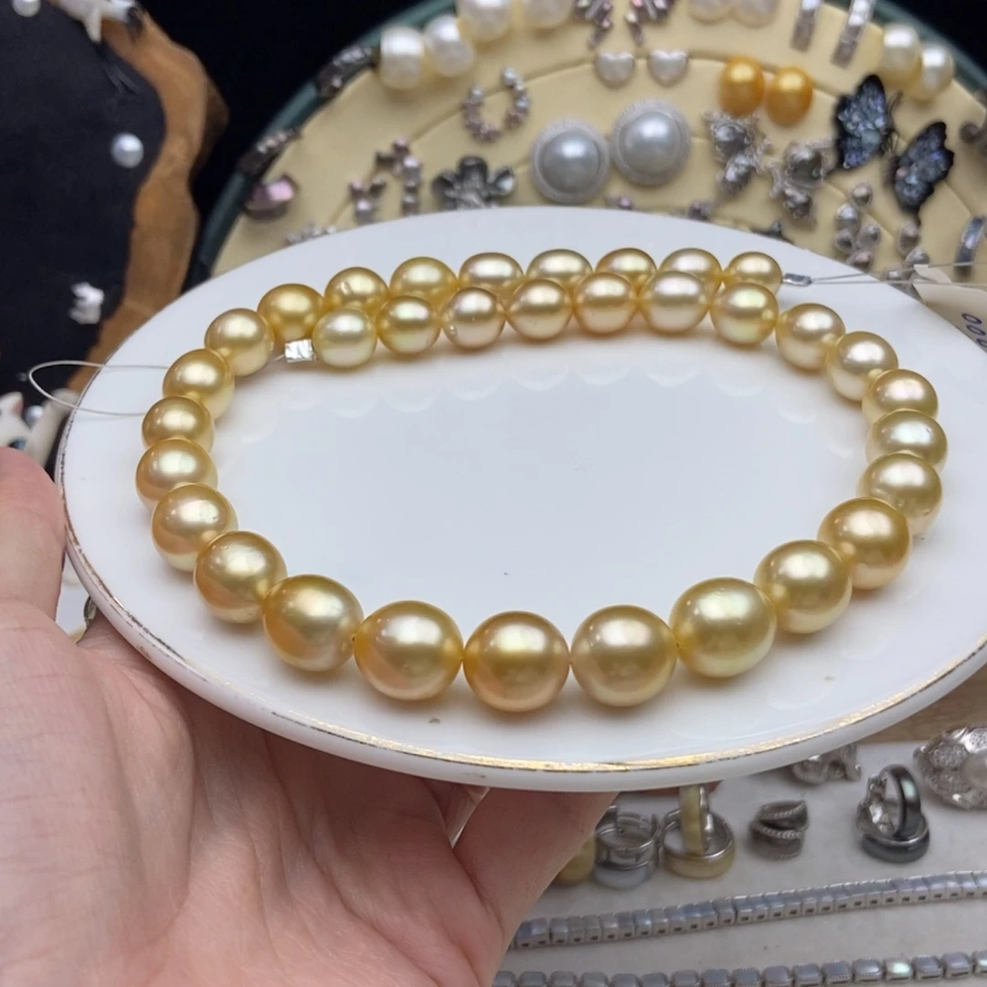 画框银S925镶嵌海水珍珠9.8-12金珠项链