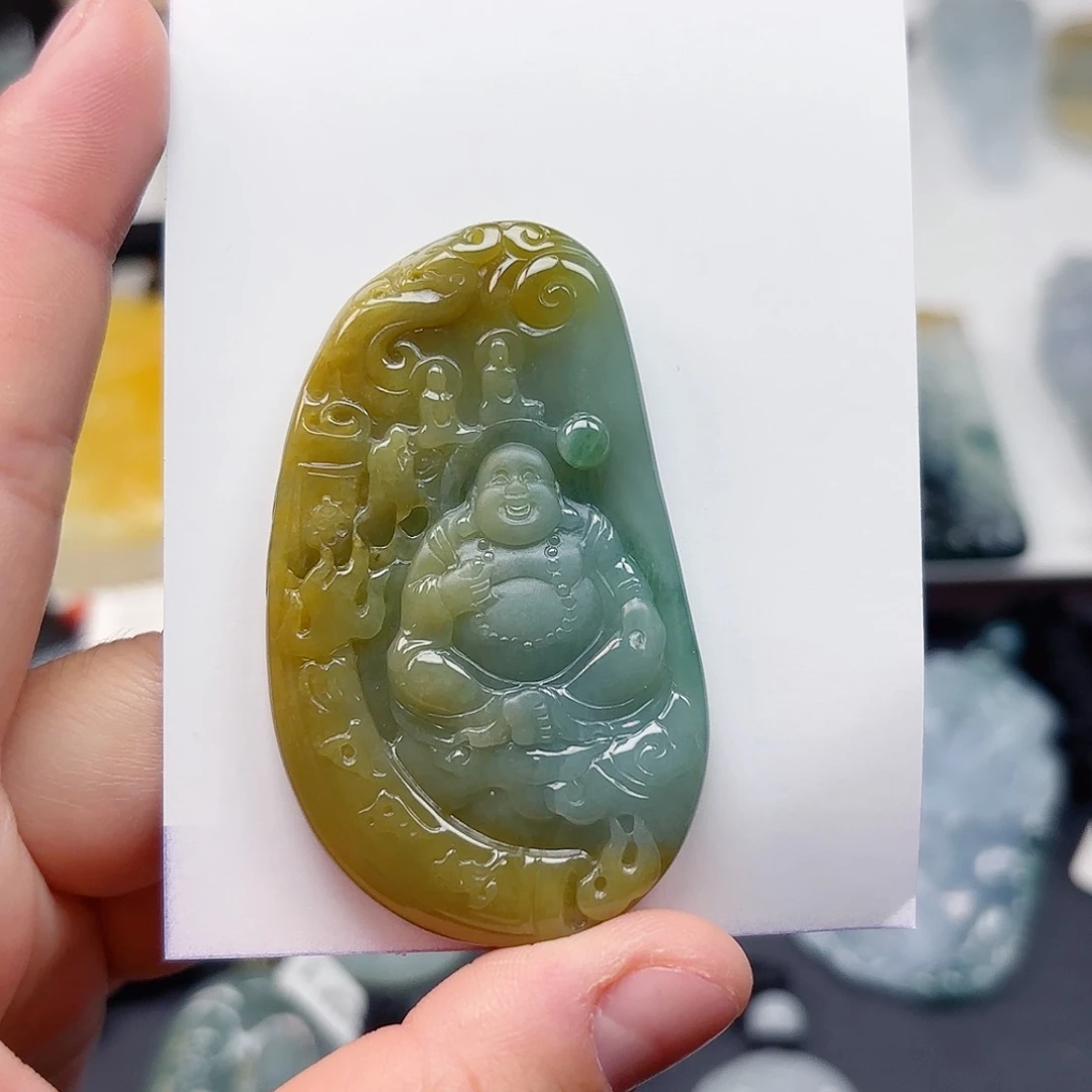 量***君翡翠未镶嵌颈饰逍遥佛