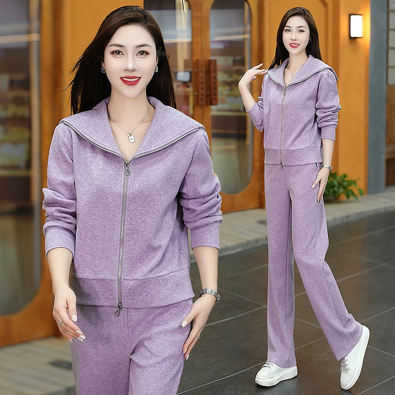 高档运动套装女春秋季新款时尚洋气减龄翻领卫衣跑步休闲服两件套