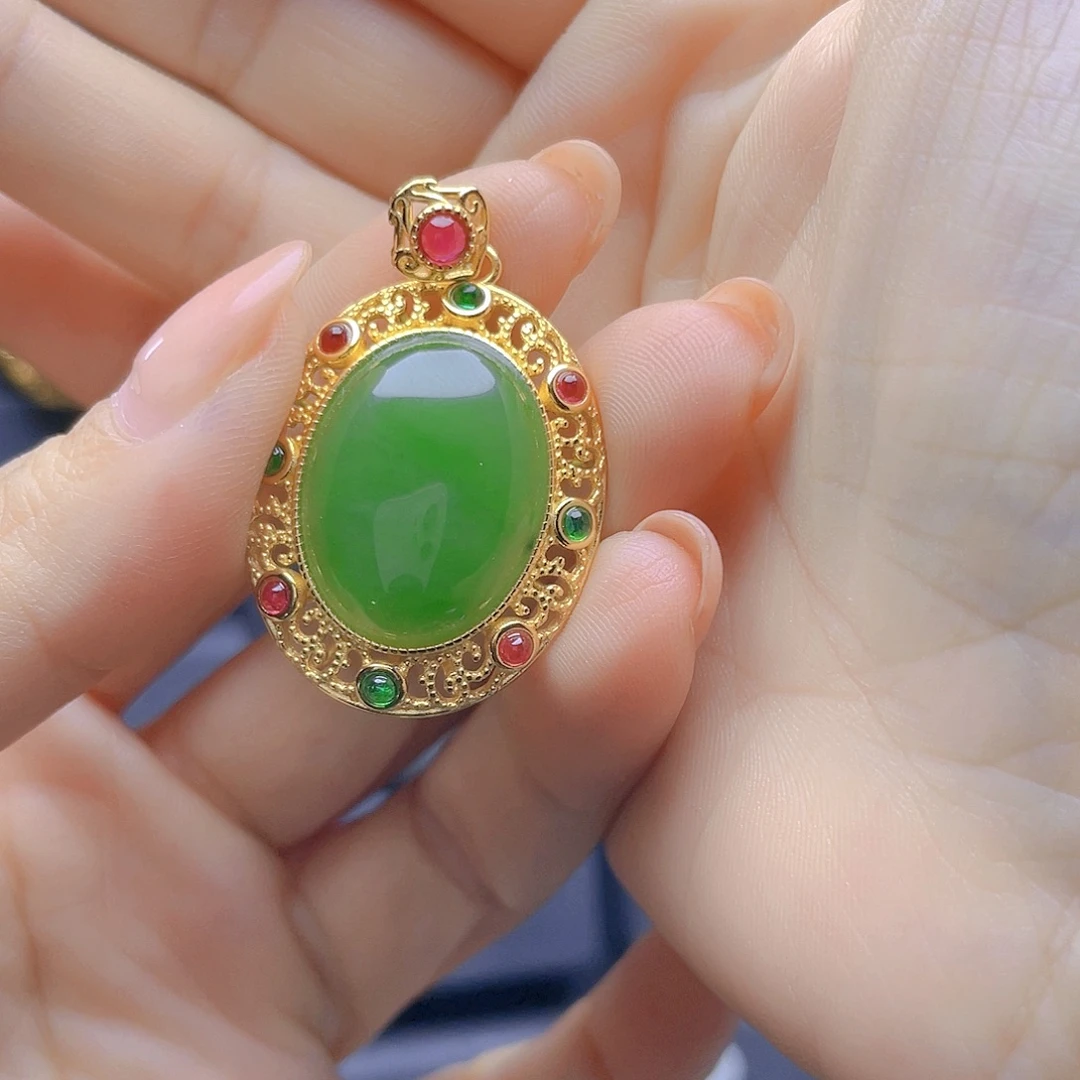 和田玉银S925镀金镶嵌颈饰