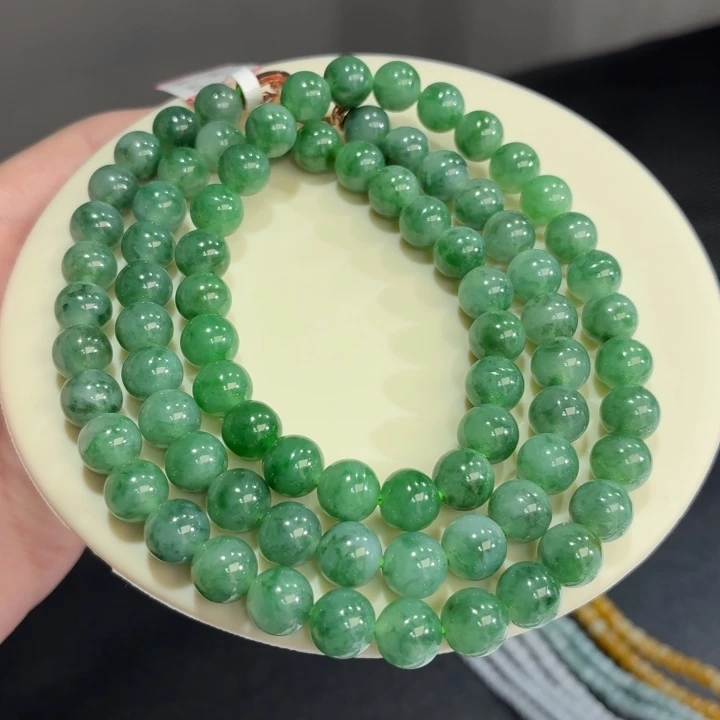 翡翠未镶嵌手链辣绿飘卡8.2