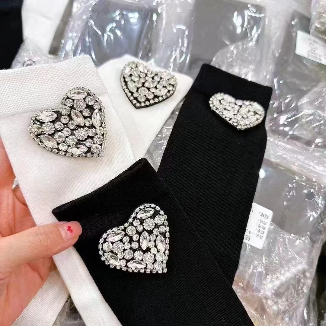 镂空烫钻女秋款INS风透气短袜时尚亮钻带钻洛丽塔女童中筒袜子