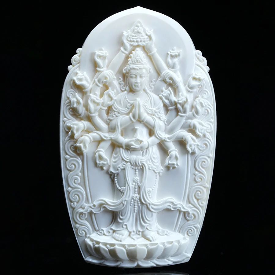 漆瓷白蜡站姿千手观音吊坠纯天然原矿琥珀蜜蜡精品俄料王华辉亲工