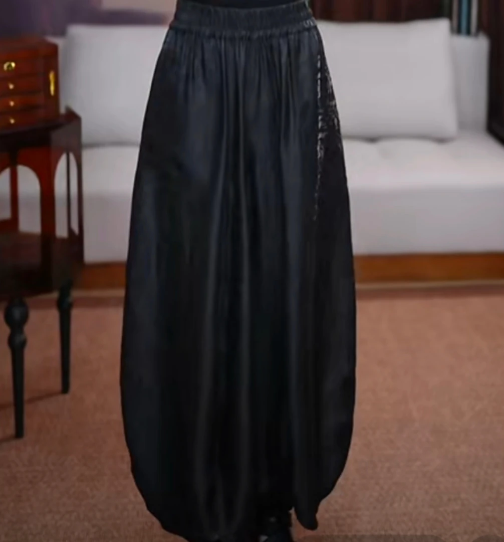 【清尘】新中式设计纹松紧腰显瘦国风百搭宽松复古中式设计师裤子