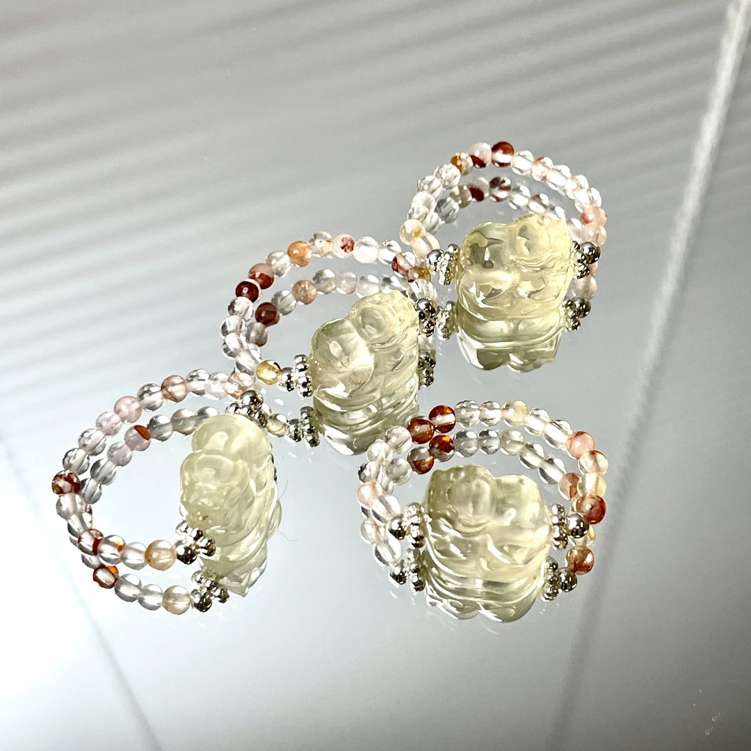 【发财貔貅】黄水晶貔貅胶花3mm弹力绳戒指面小仙多样性发其一