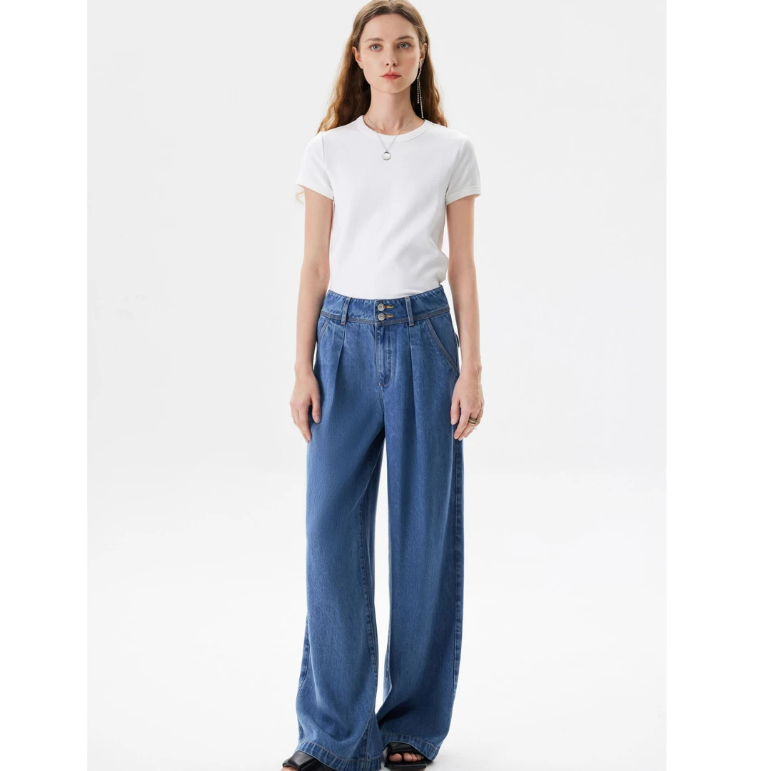 质社原创设计时尚无弹莱赛尔高腰阔腿牛仔裤ZS003-3&ZS003-4