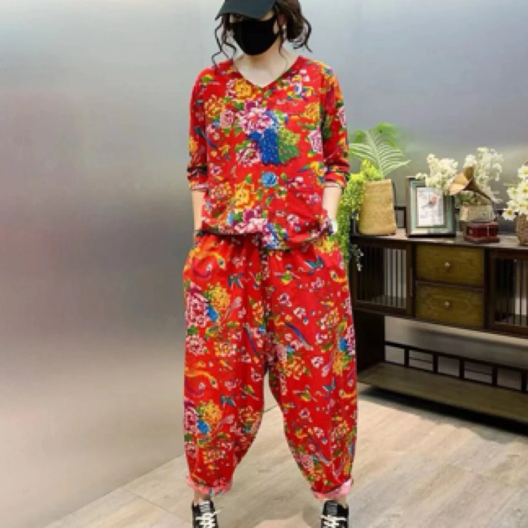 东北大花布跳舞服装二奶奶全套套装二人转结婚闺蜜聚会衣服