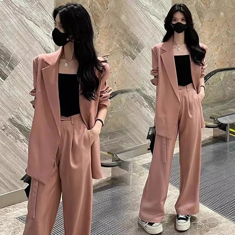 拉夏贝尔时尚西装套装女2025年春秋新款洋气西装外套阔腿裤两件套