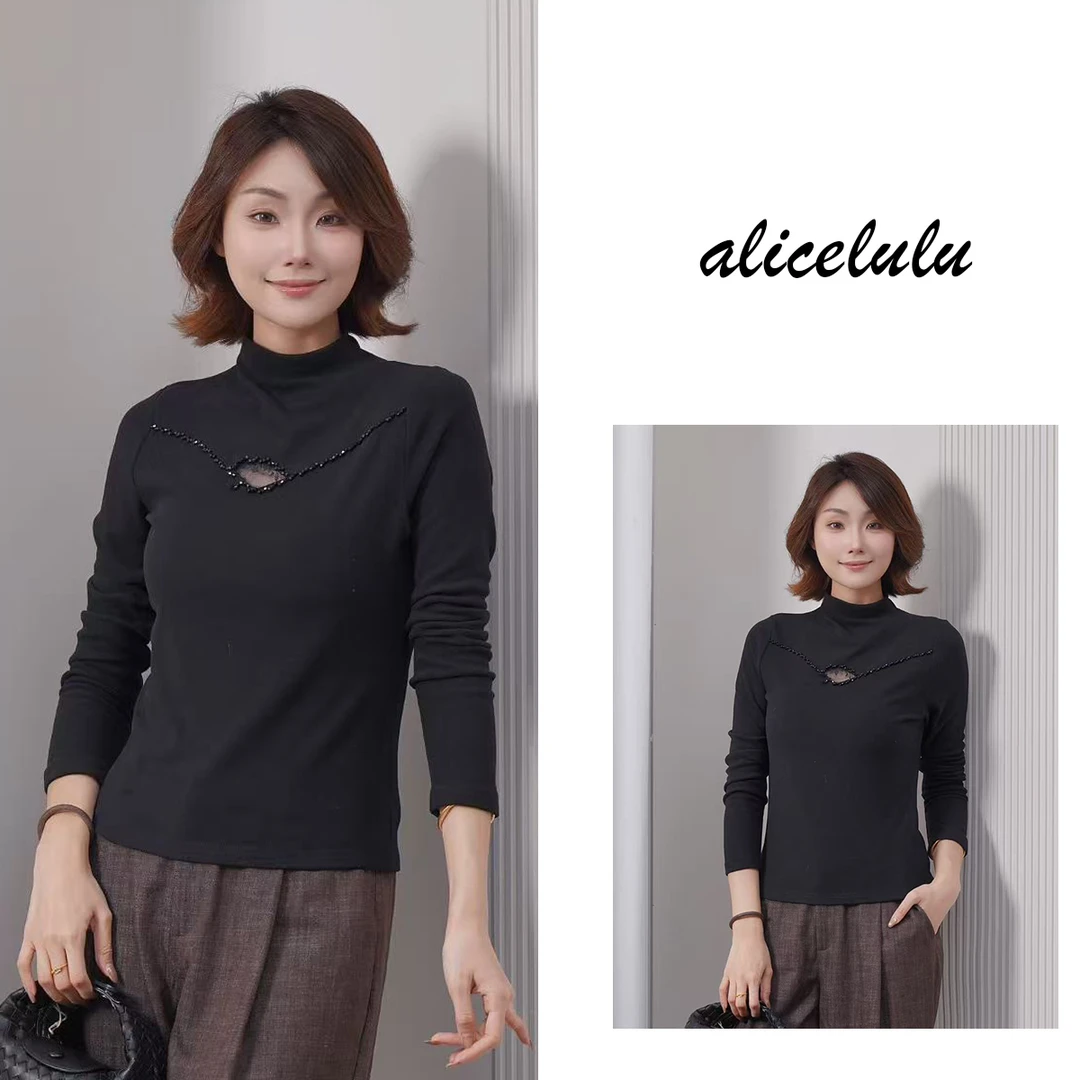 alicelulu 暗香浮纹.半高领打底衫洋气设计感提花S1035640T