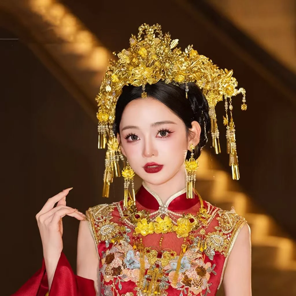 金色圆冠秀禾龙凤褂新娘头饰1222