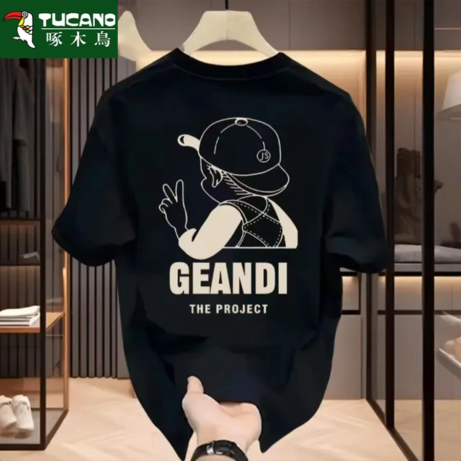 啄木鸟宽松型夏季圆领日常短袖印花T恤打底衫上衣学生韩版港风T恤