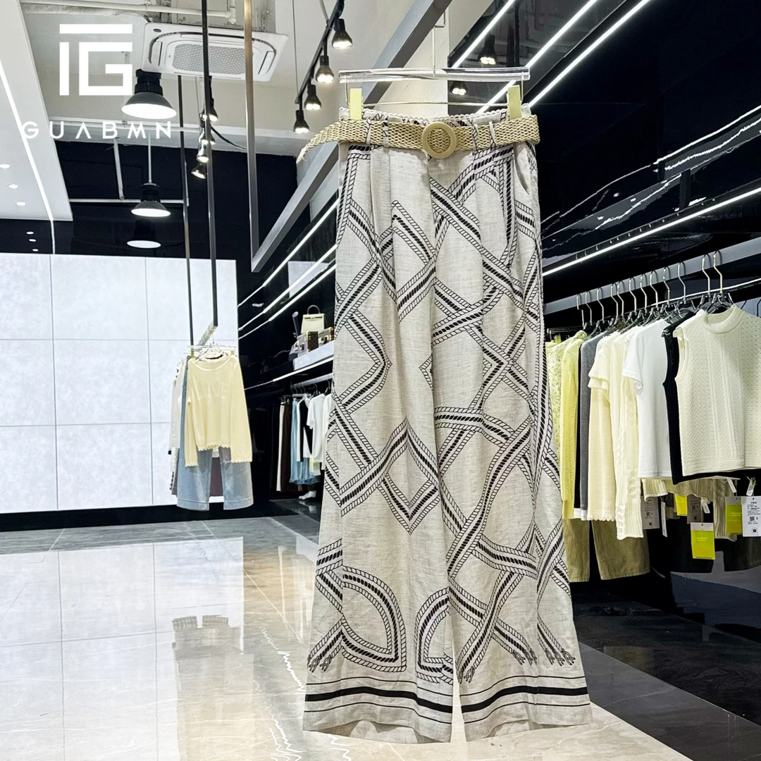 GUABMN2025夏季新款老钱风印花阔腿宽松百搭休闲裤夏日穿搭5070