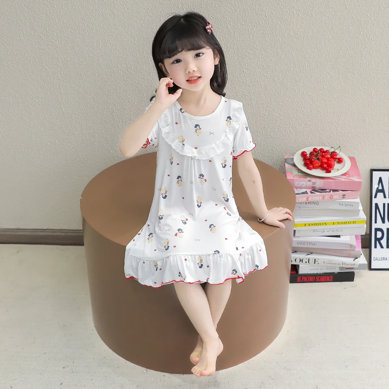 女童夏款莫代尔短袖睡裙儿童可爱公主风睡衣女宝宝家居裙子薄款