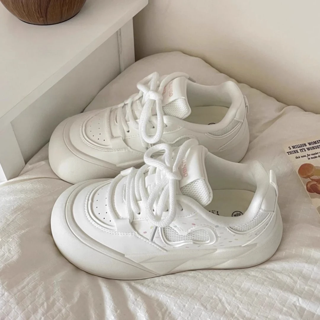 小众新款高颜值厚底网面透气面包鞋女2025新款小白鞋女ins配裙子