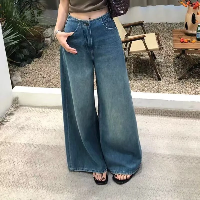 【现货】战神～复古俏皮高级感大阔腿裤2025气质A字复古棉牛仔裤裤女