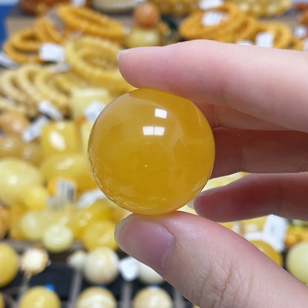 蜜蜡未镶嵌珠宝奇石圆珠浓蜜满蜜橘底28.6mm瑕