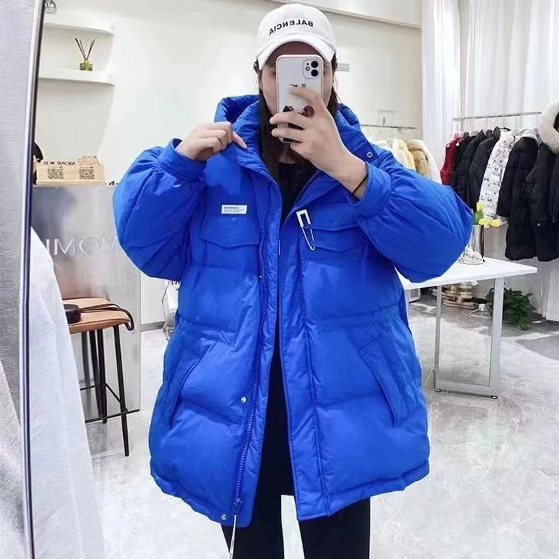 别针款 欧洲站女冬小个子连帽时尚洋气加厚面包服外套潮TJ