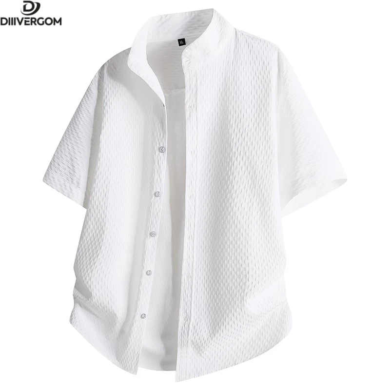 冰丝短袖衬衫男士2025年夏季薄款大码宽松休闲轻奢痞帅衬衣外套男