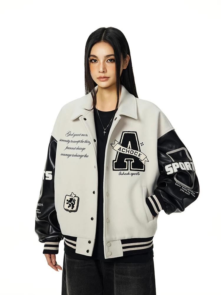 【Achock官方店】翻领刺绣棒球服外套春季新款复古情侣立领夹克潮