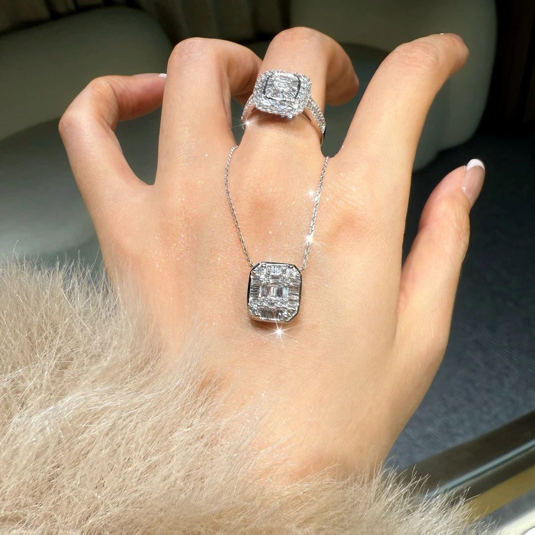 QANNA【豪华满钻】【大冰糖】18K金轻奢百搭时尚钻石锁骨链项链AF