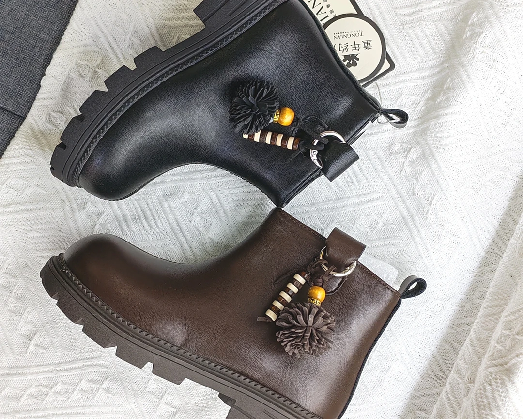 马丁靴加绒英伦风秋冬女童皮靴棉靴短筒侧拉链童靴