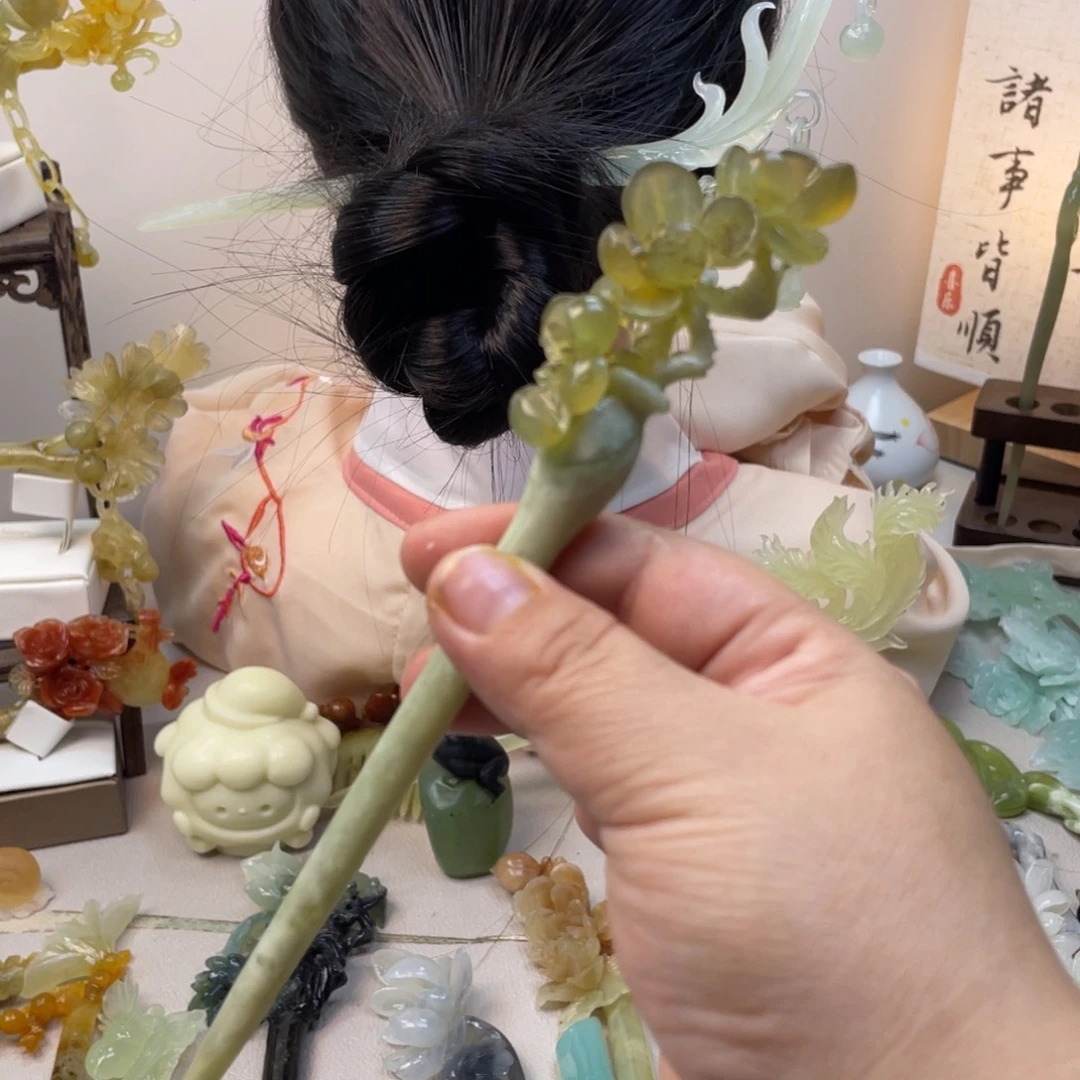 蛇纹石玉合金发饰