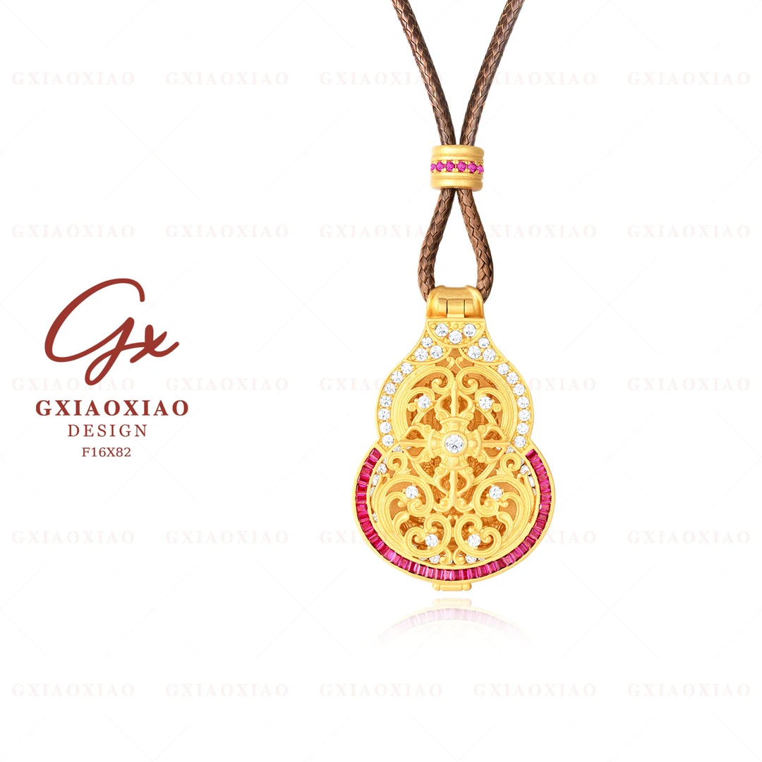 G XIAOXIAO 镀K金 【福韵】新中式花丝佛像嘎乌盒葫芦项链 F16X82