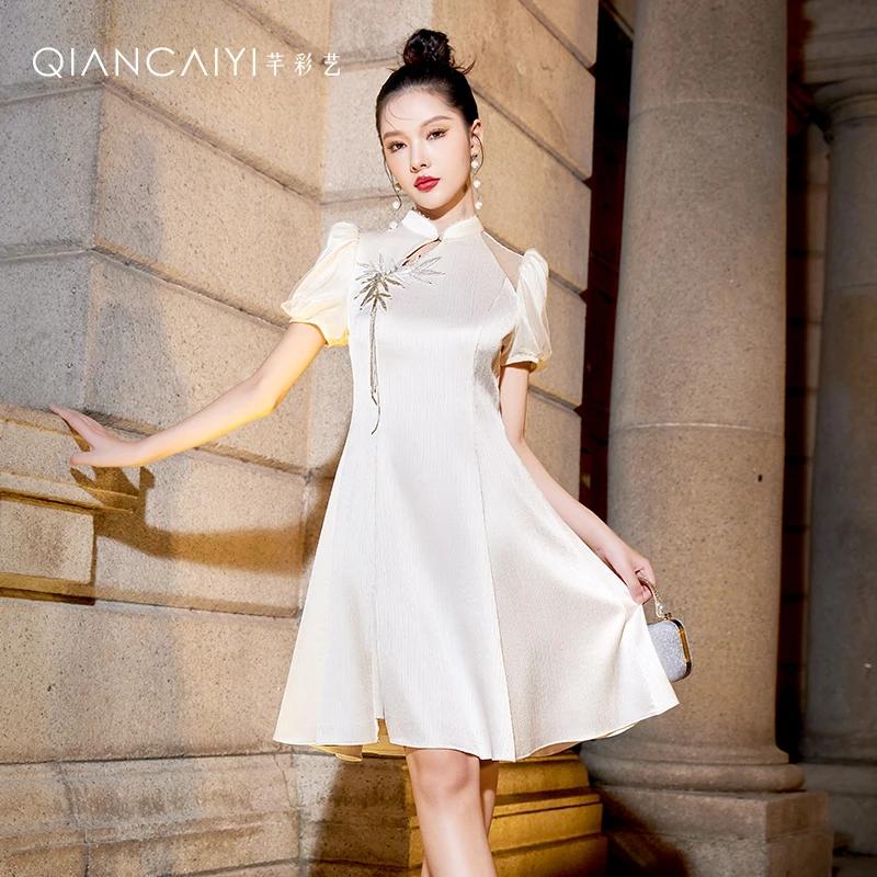 【思朵】Y24029国风中式礼服女夏季气质时尚连衣裙复古中长款礼服裙