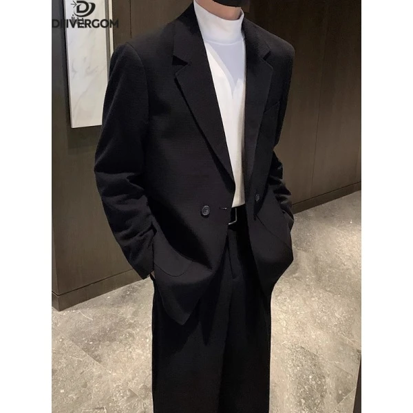 格纹双排扣黑色小西服男休闲松驰感宽松外套潮流痞帅垂感西装套装