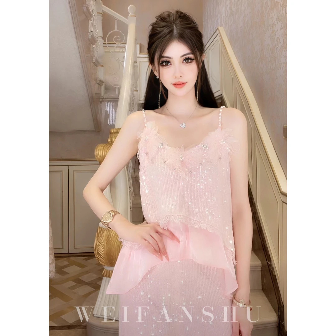 WEIFANSHU/魏凡舒【洒落繁星】夏季新款重工亮片闪闪时尚休闲套装