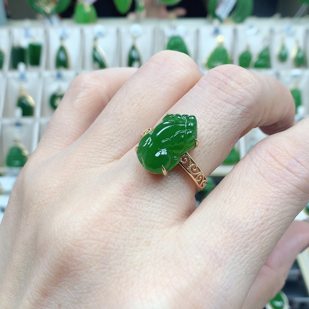 和田玉（碧玉）18K金镶嵌戒指14