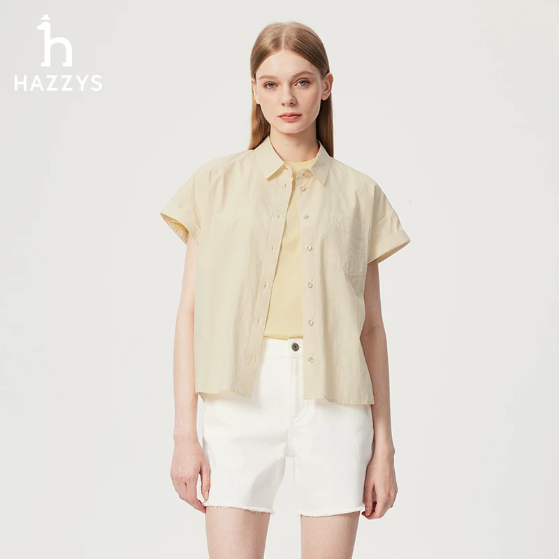Hazzys哈吉斯夏季女士宽松衬衫短袖休闲女装衬衣
