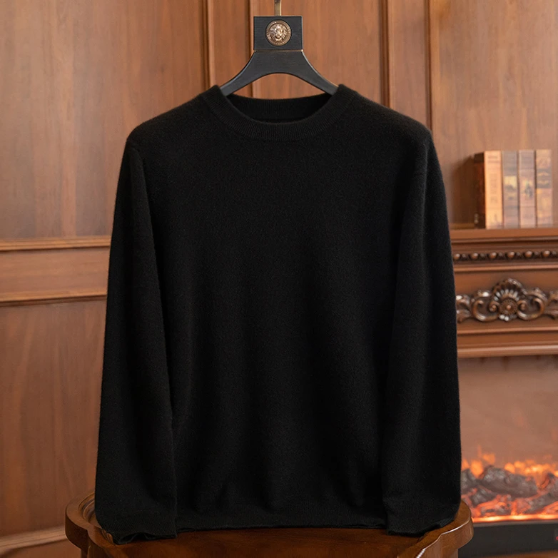 【小山羊绒系列】100%小山羊绒超细男士圆领加厚纯色休闲套头打底衫