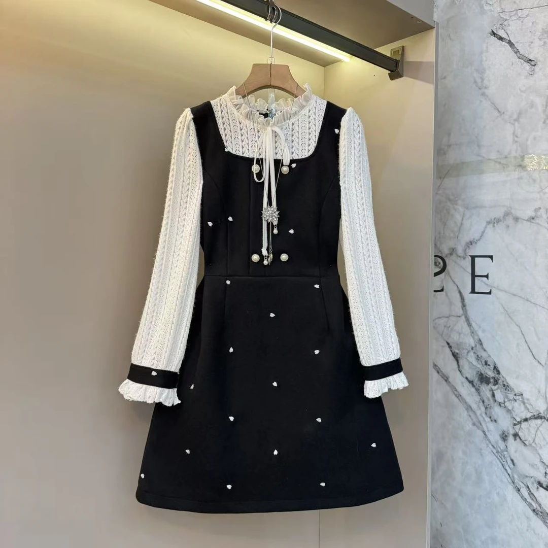 2025秋冬法式蕾丝镂空洋气收腰气质设计显瘦时尚胖mm连衣裙7387