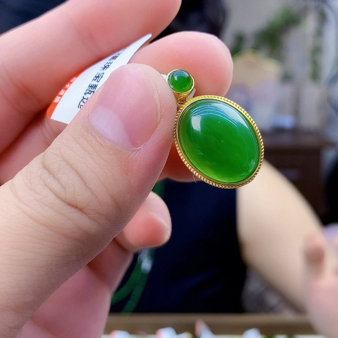 和田玉（碧玉）银S925镶嵌吊坠(不含链)吊坠
