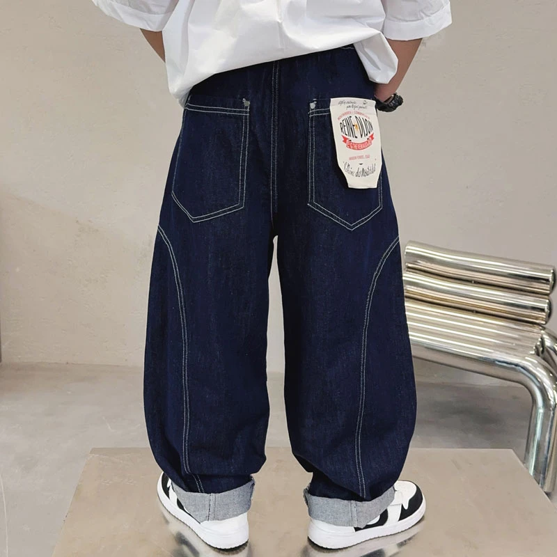 儿童原色弯刀牛仔裤夏款男童休闲裤新款拼接薄款长裤防蚊裤S7616