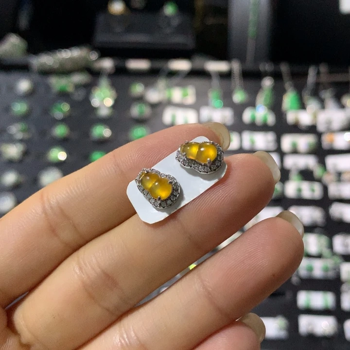银S925镶嵌翡翠耳饰