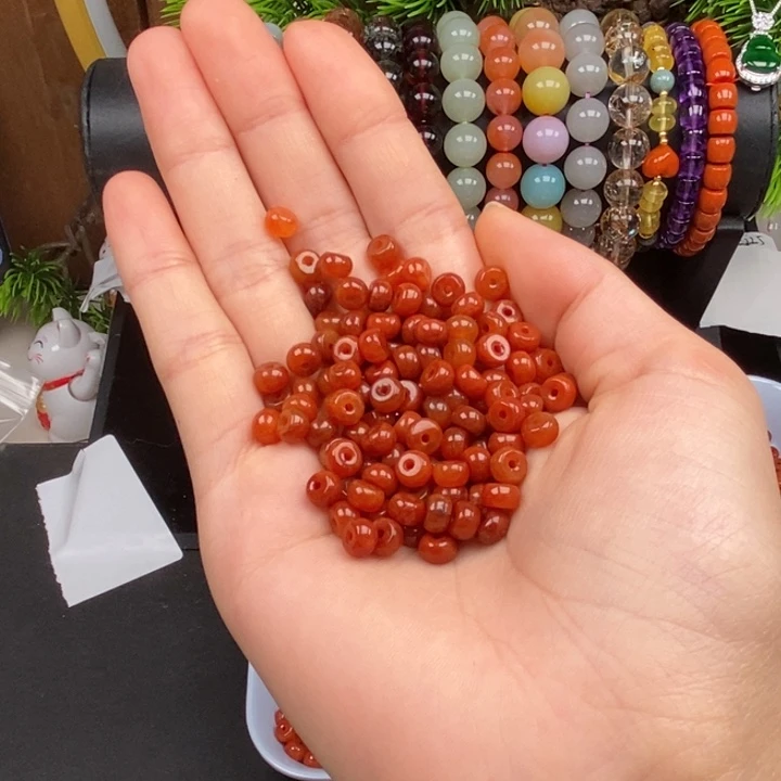 未镶嵌红翡算盘珠100个玛瑙/玉髓