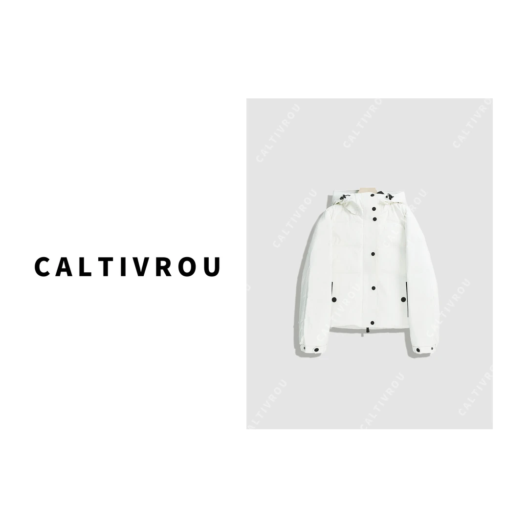 Caltivrou【现货】时尚百搭压胶拉链连帽保暖羽绒服-A228-Y8018
