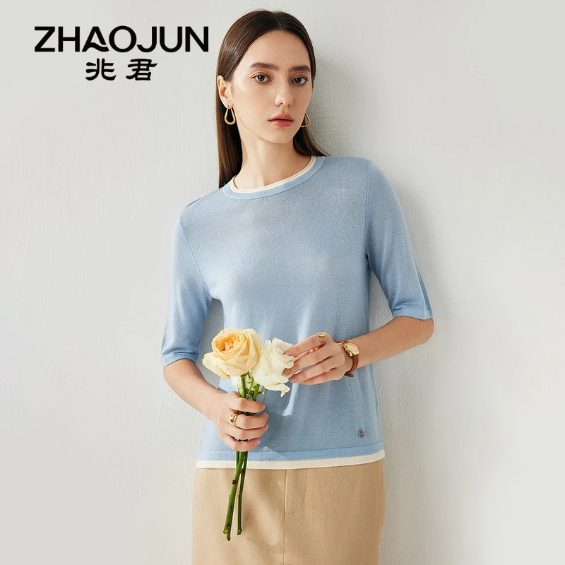 zhaojun/兆君【欧若风】25春夏休闲撞色条纹T恤打底衫针织衫ZST3028