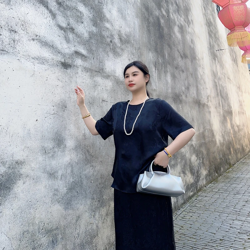 别格秀夏季凉爽新中式真丝衬衫女短袖上衣圆领桑蚕丝国风气质小衫