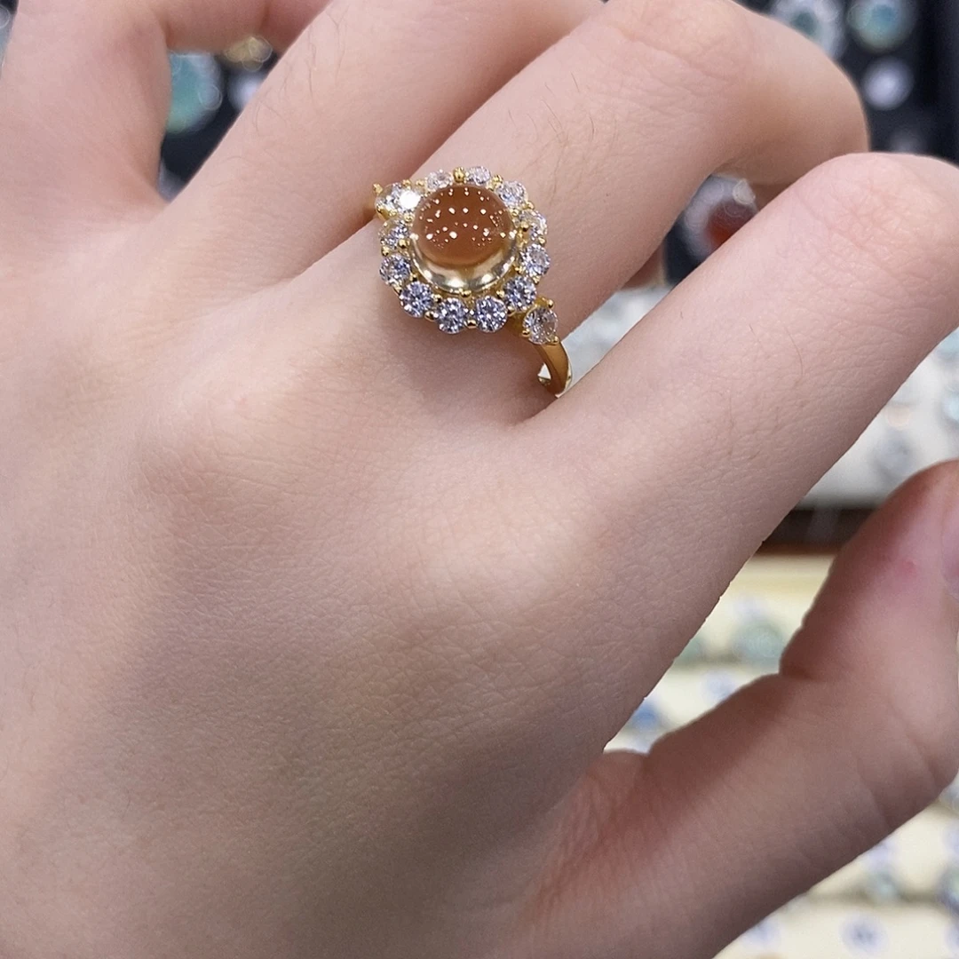 黄晶戒指银S925镶嵌