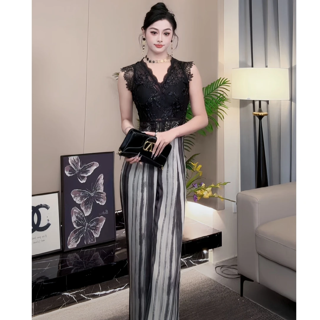 莹莹红人馆时尚气质百搭设计师款蕾丝拼接连体裤50575073 893