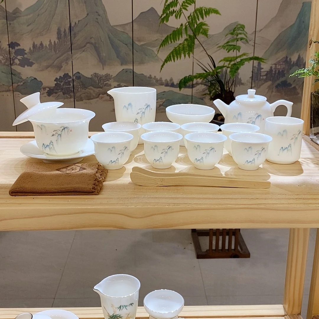 【墨城】羊脂玉瓷高山流水16头