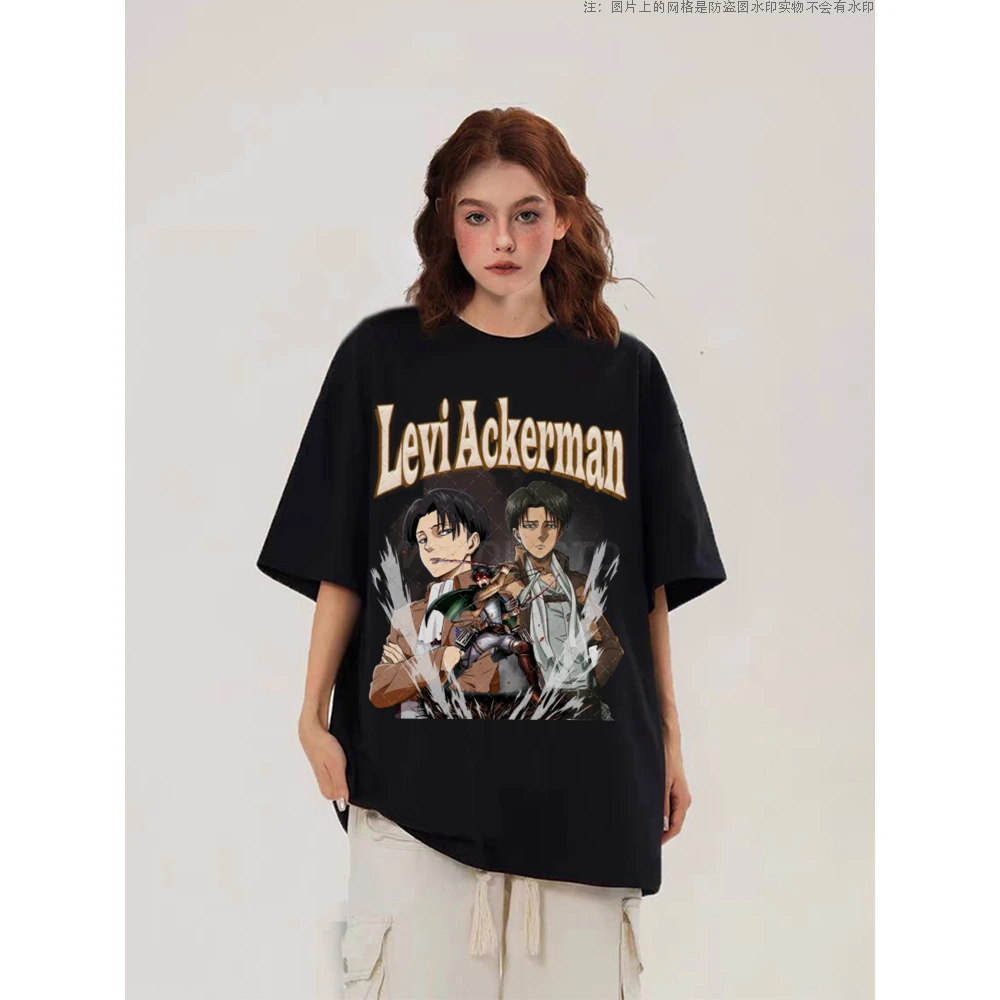 进击的巨人利威尔兵长联名短袖T恤男夏季复古街头宽松纯棉上衣潮