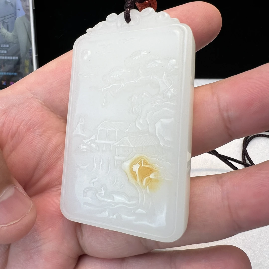 和田玉平安牌吊坠山水牌挂件男款大好河山无事牌