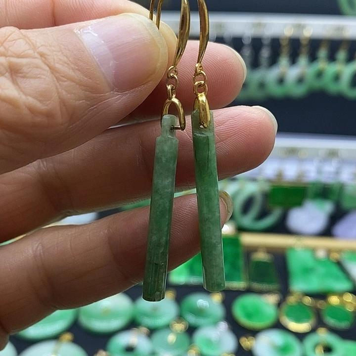 翡翠银S925镀金镶嵌耳饰耳坠