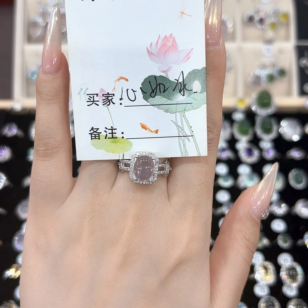 芙蓉石戒指银S925镶嵌心**_戒指